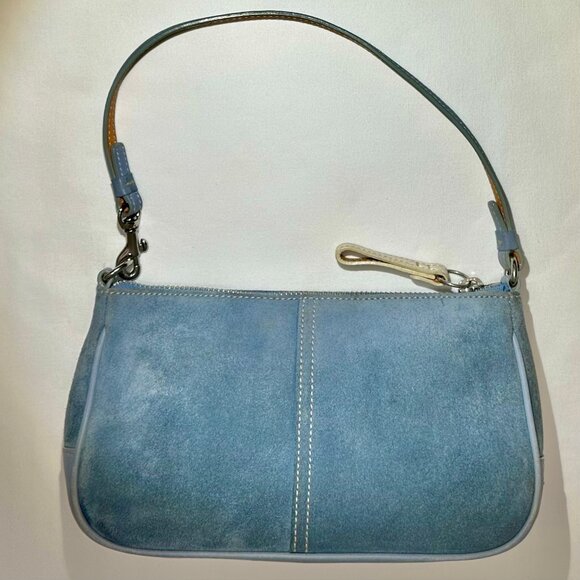 Coach Vintage Baby Blue Suede Leather Heart Stitched Demi Y2K Purse RARE 6732 - Picture 5 of 16